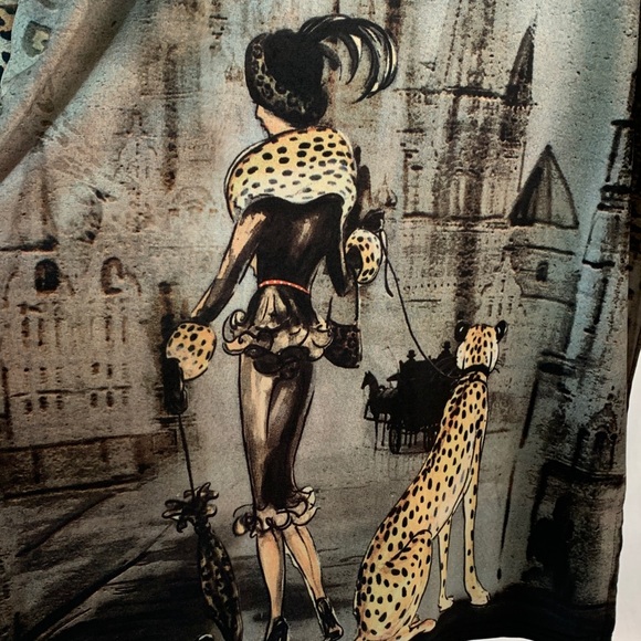 Valentina Artsy Poly Leopard and Lady & Umbrella with Rhinestones Vintage Size L - Picture 6 of 10